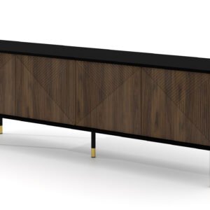 Meuble TV design noir mat & chêne catania L180 cm WOODY
