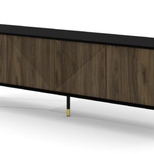 Meuble TV design noir mat & noyer pacific L180 cm WOODY