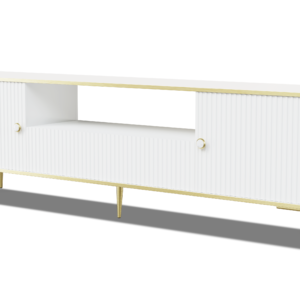 Meuble TV design blanc mat & doré L180 cm PETRA