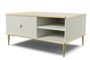 Table basse design Cachemire/Blanc mat & doré 90 × 60 cm PETRA